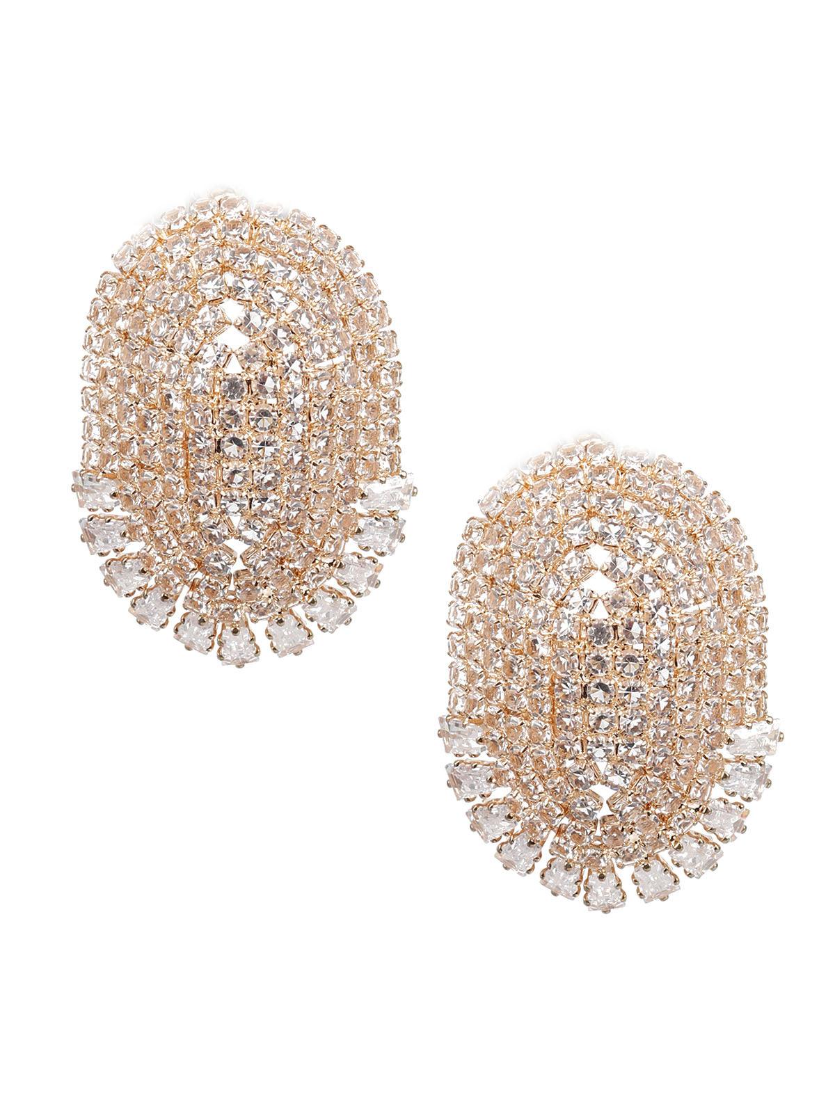 Women's Oval Gold And White Stud Earring