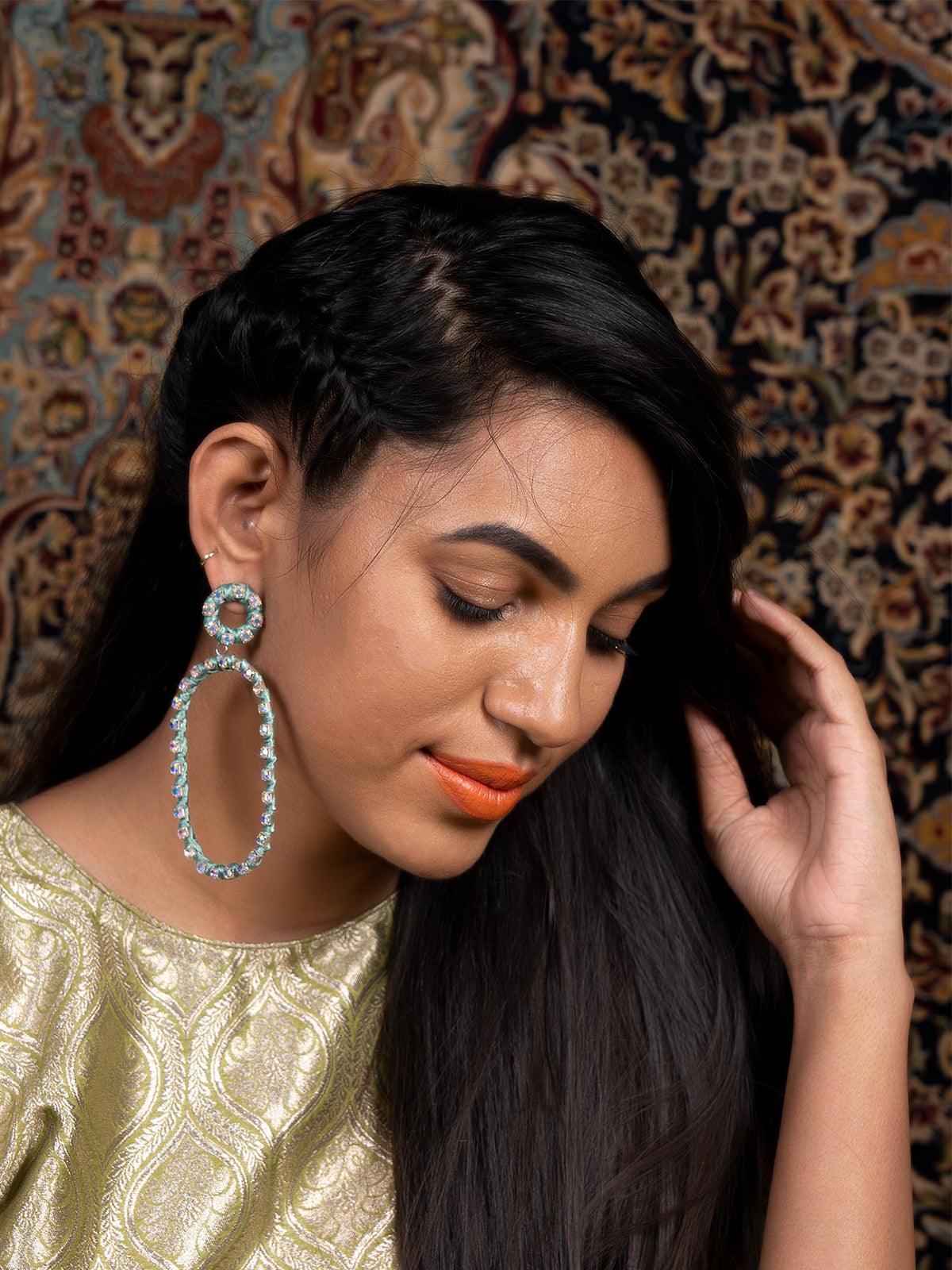 Women's Oval Shape Green Dangle Earring