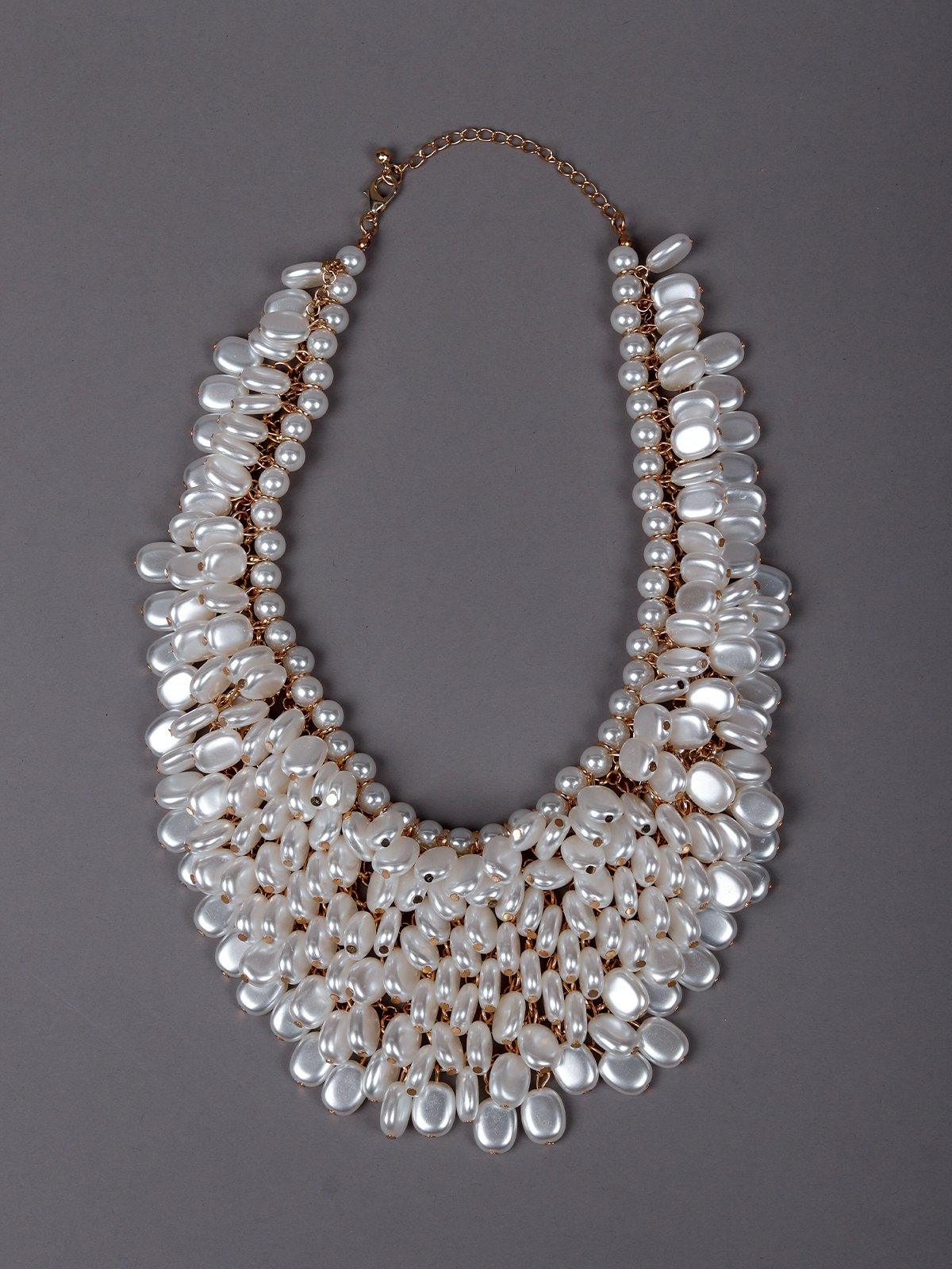 Women's Overflowing Glossy White Beaded Necklace