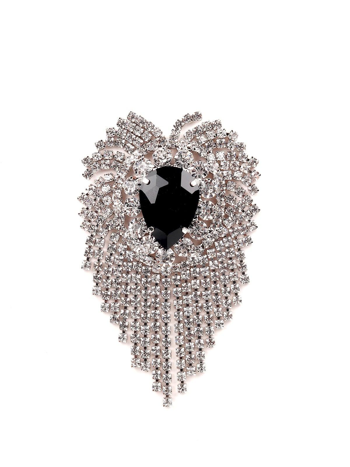 Women's Overflowing Tassel Crystal Earring With A Black Gemstone