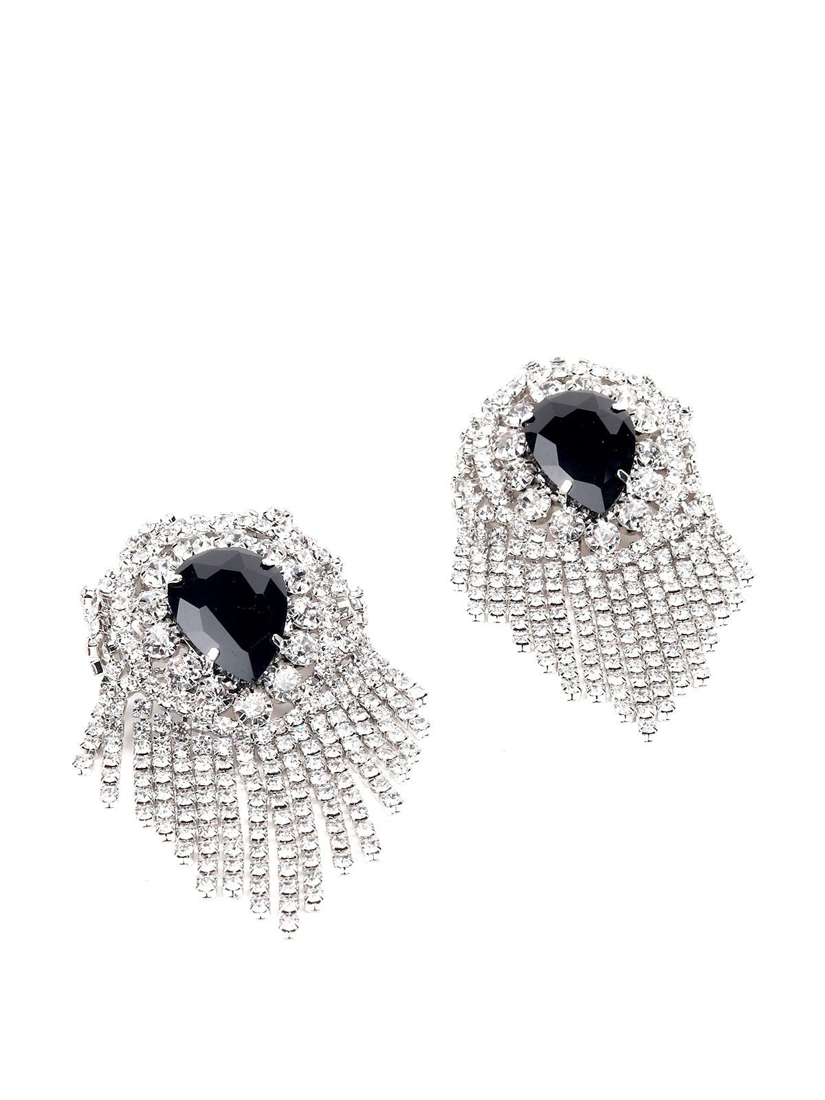 Women's Overflowing Tassel Crystal Earring With A Black Gemstone