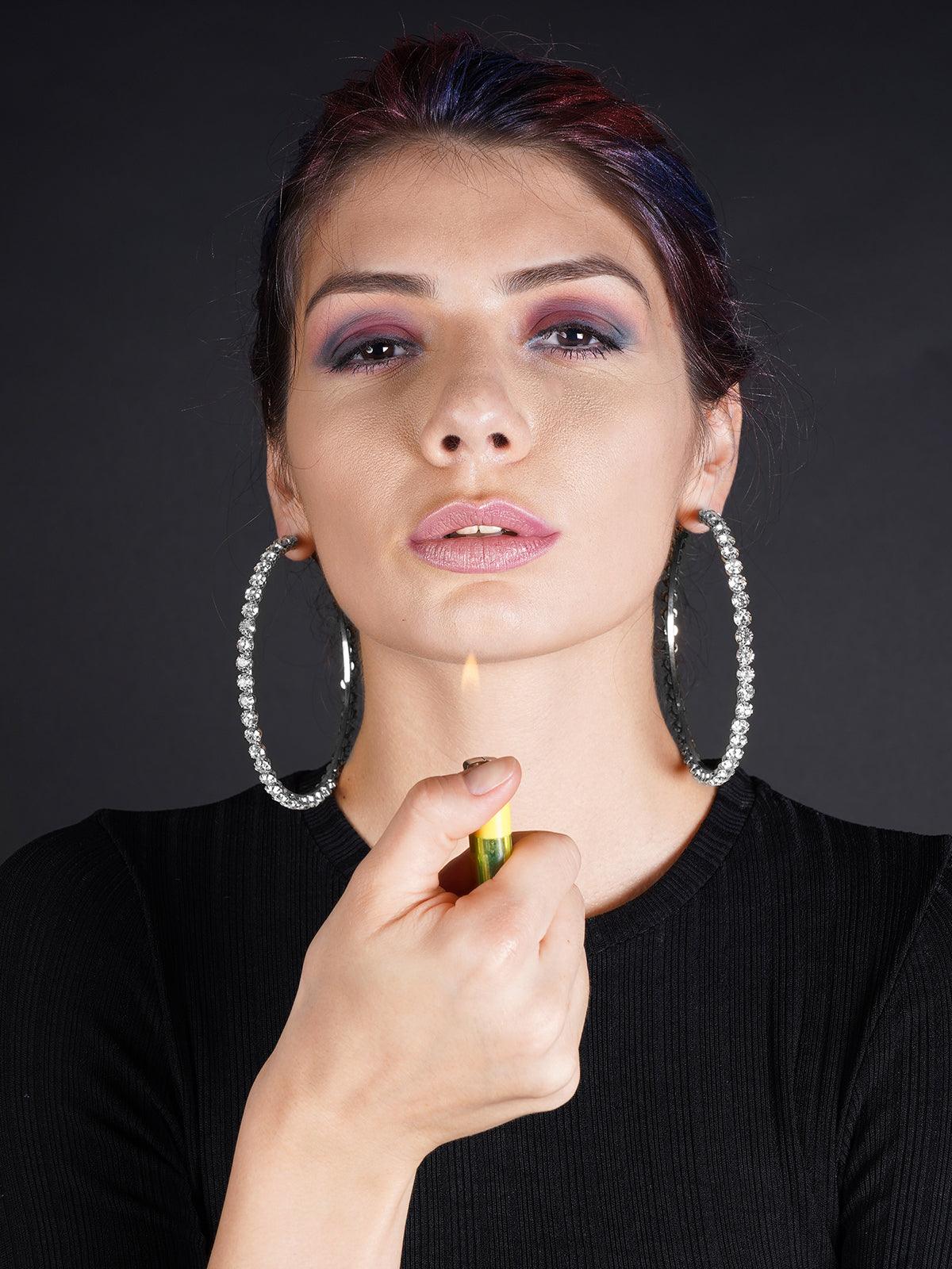 Women's Oversized Silver Tone Hoops