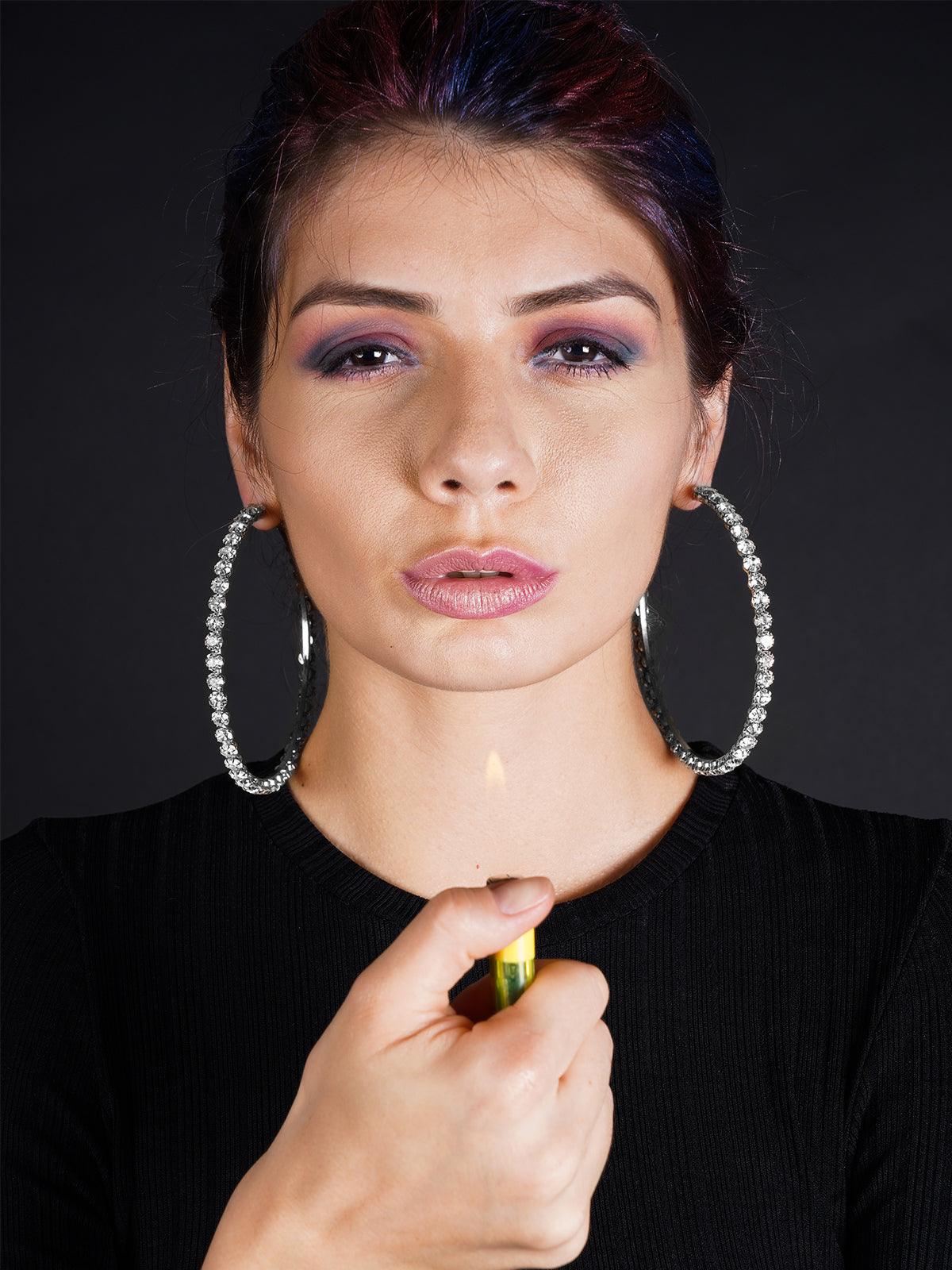 Women's Oversized Silver Tone Hoops