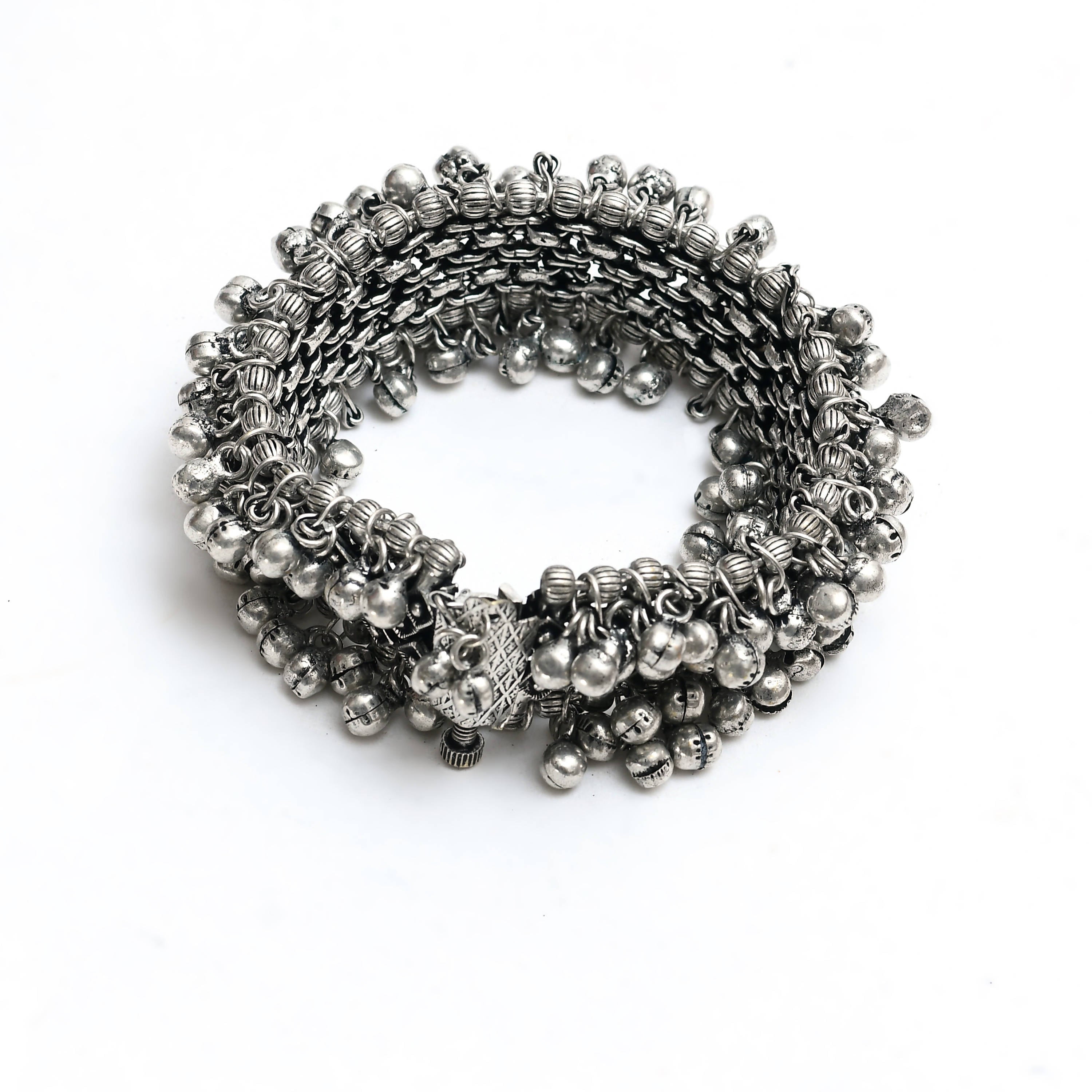 Johar Kamal Oxidised Silver-Plated Bracelet With Ghungroo