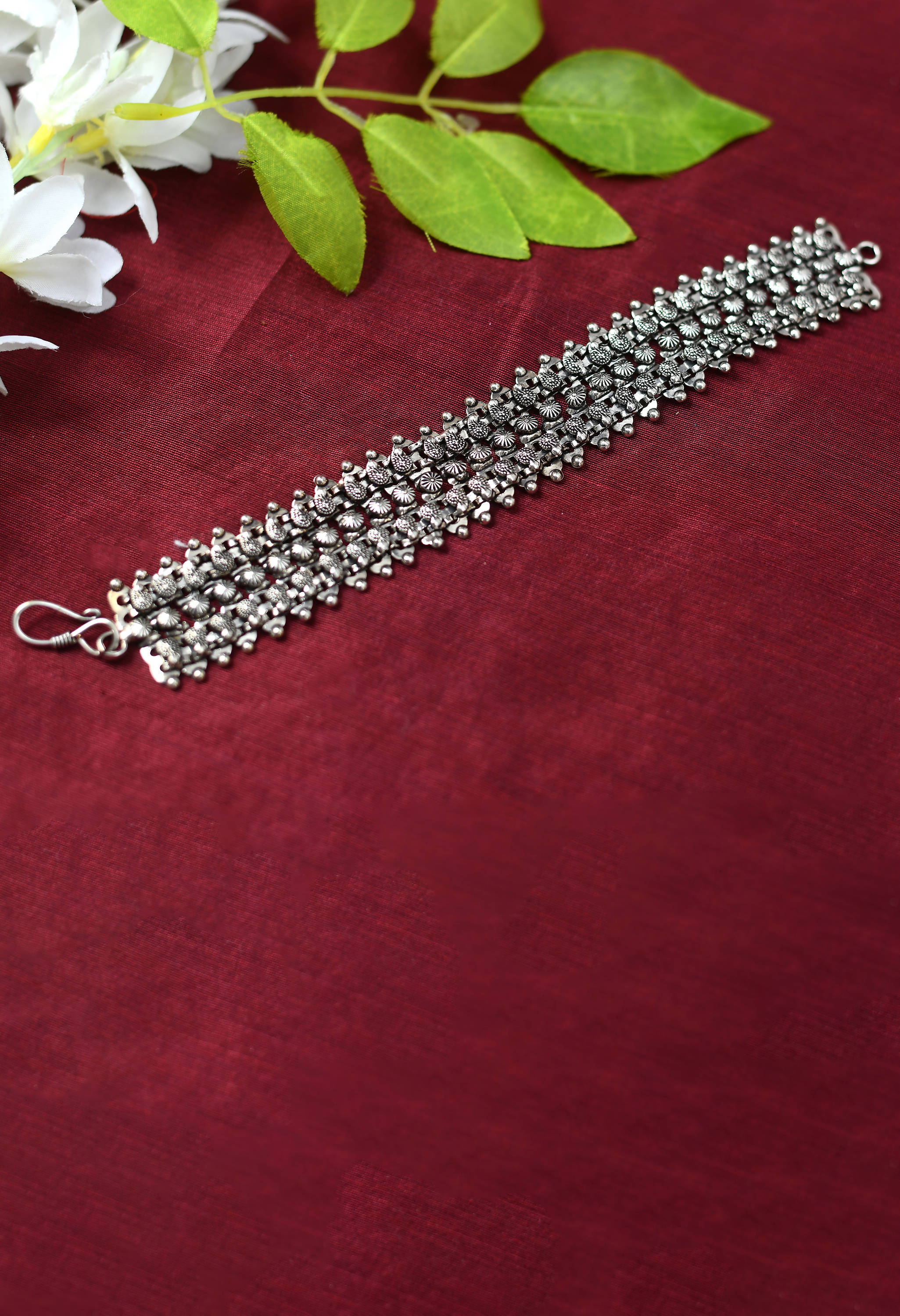 Johar Kamal Oxidised Silver-Plated Bracelet