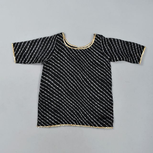 Girl's Black Leheriya Kota Doriya Skirt Kurta Set