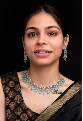 Women's Modern Cubic Zirconia Necklace Set with Flower Drop Earrings