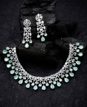 Women's Modern Cubic Zirconia Necklace Set with Flower Drop Earrings