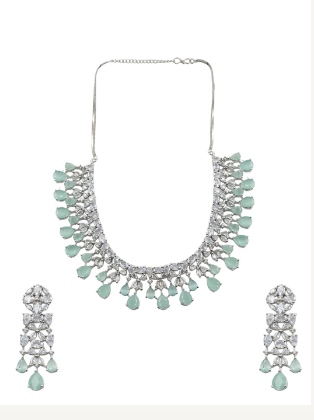 Women's Modern Cubic Zirconia Necklace Set with Flower Drop Earrings