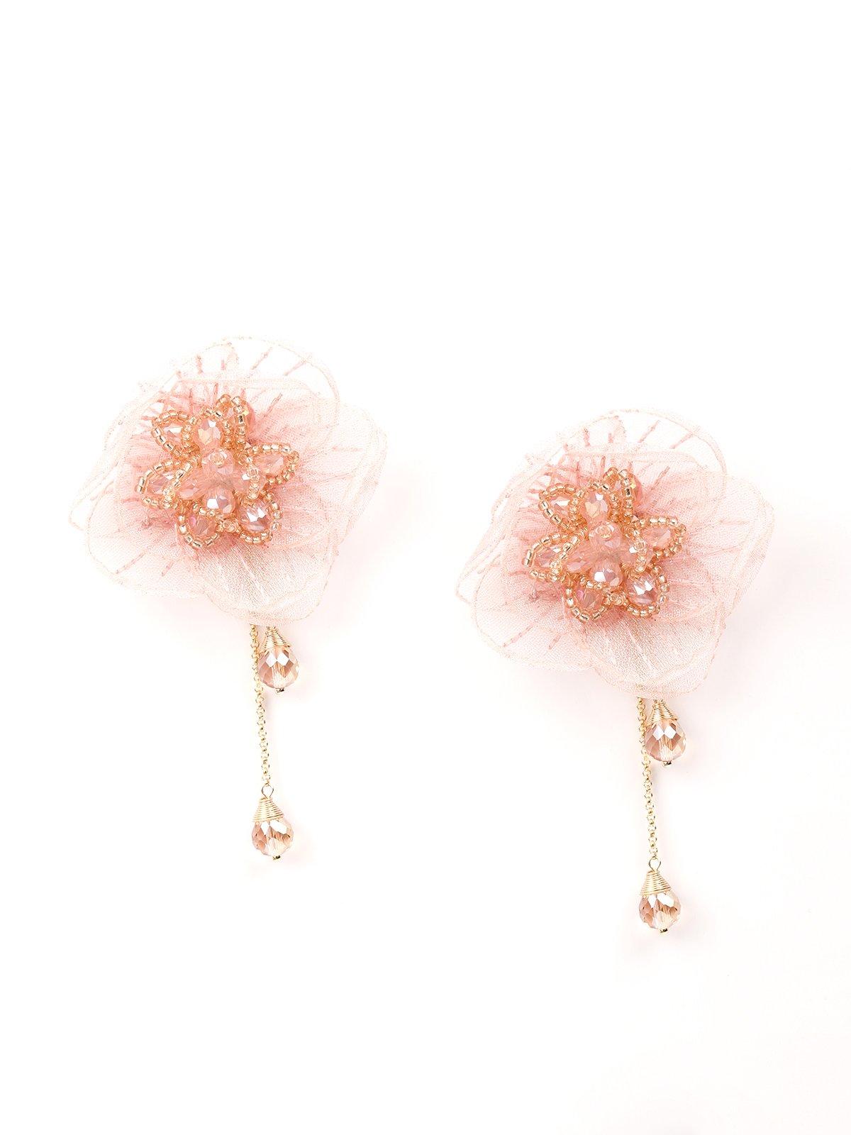 Women's Peach Mesh Floral Beaded Earring