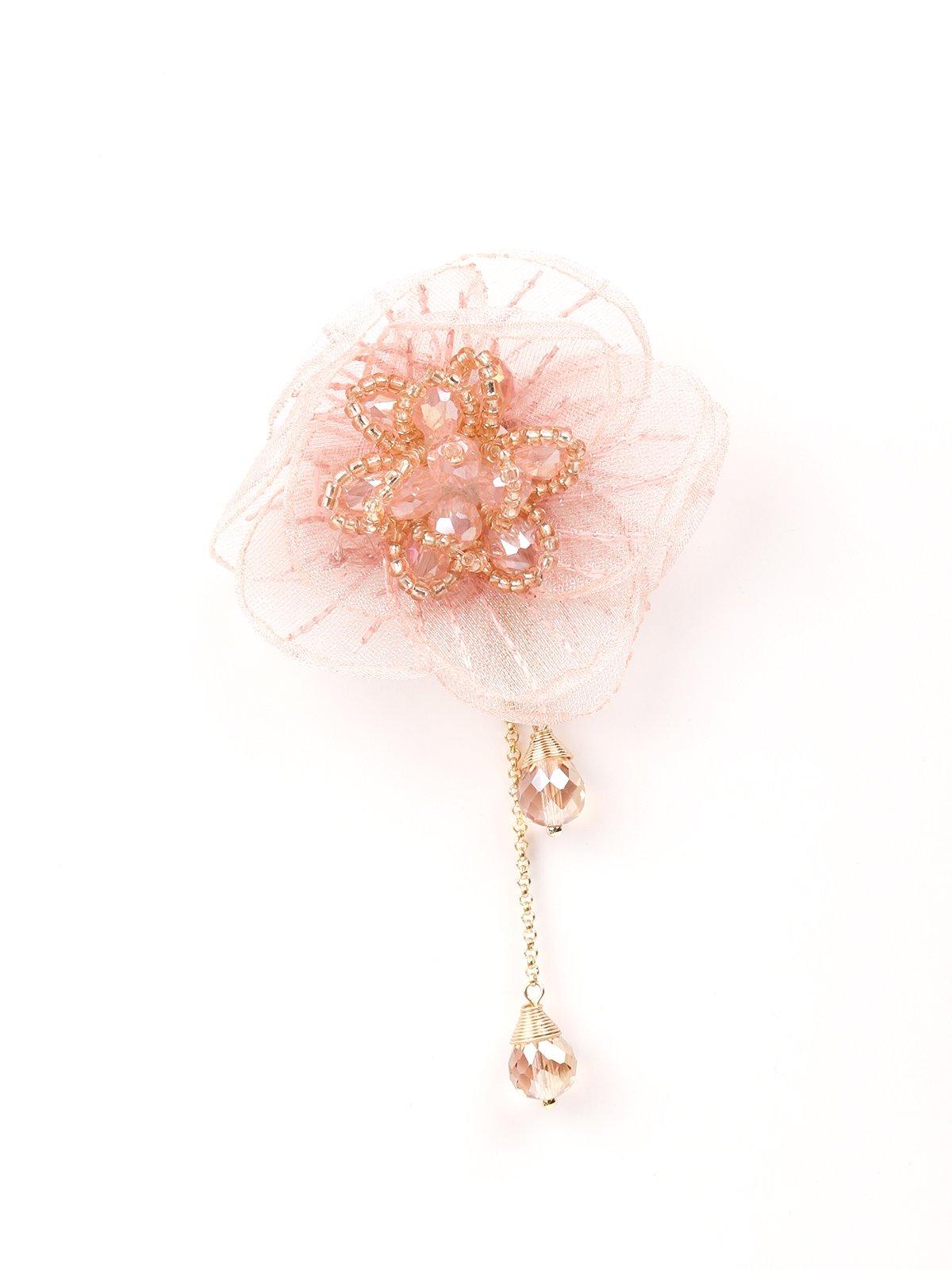 Women's Peach Mesh Floral Beaded Earring