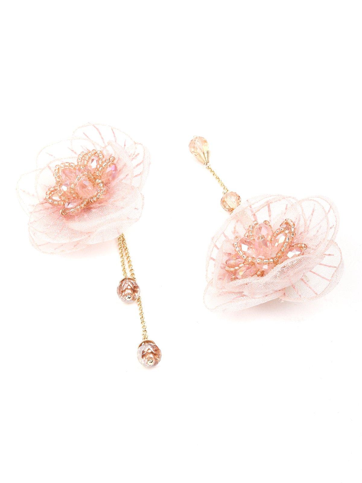 Women's Peach Mesh Floral Beaded Earring