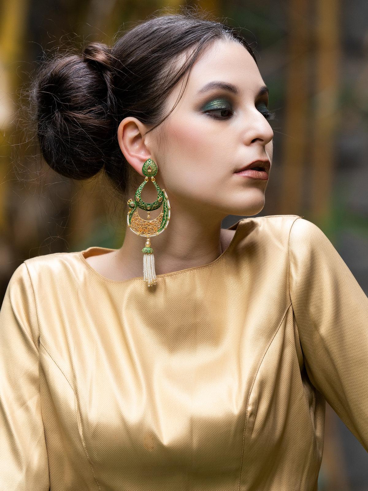Women's Peacock Shape Green Dangle Earring