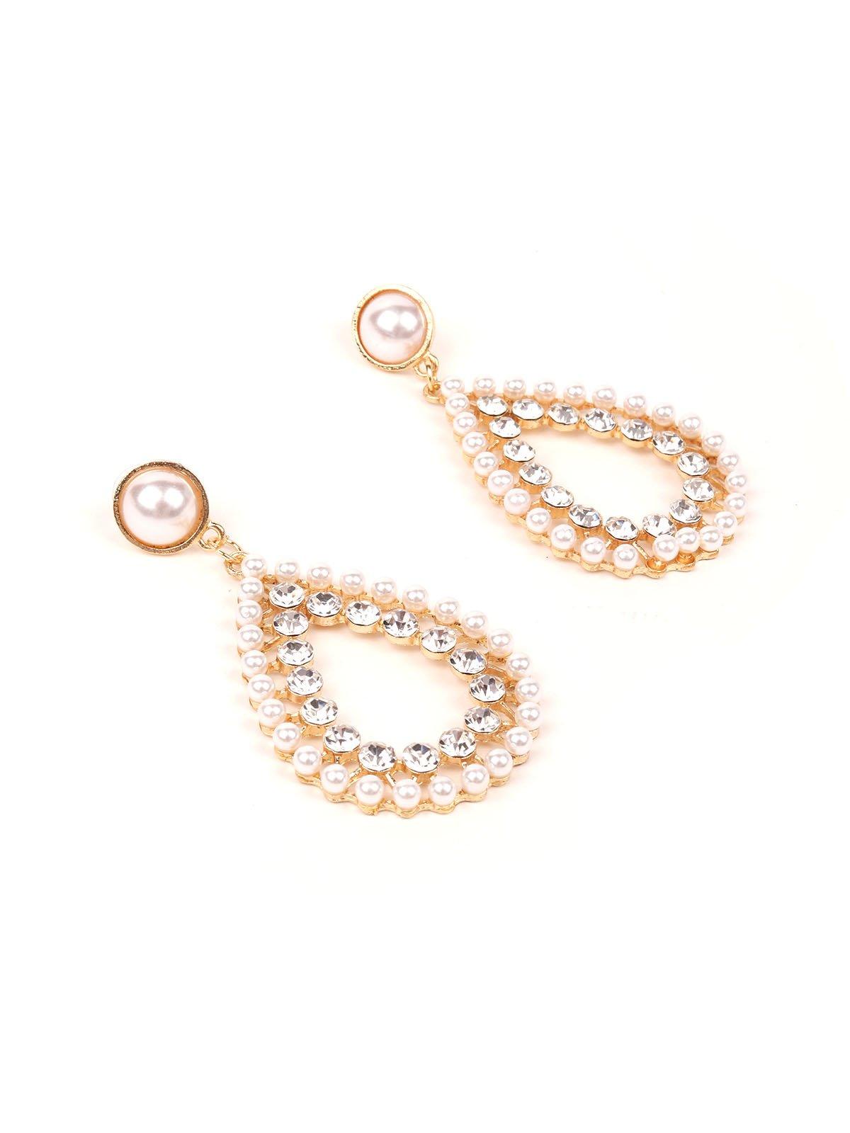 Women's Pearl And Crystal Beaded Teardrop Earring