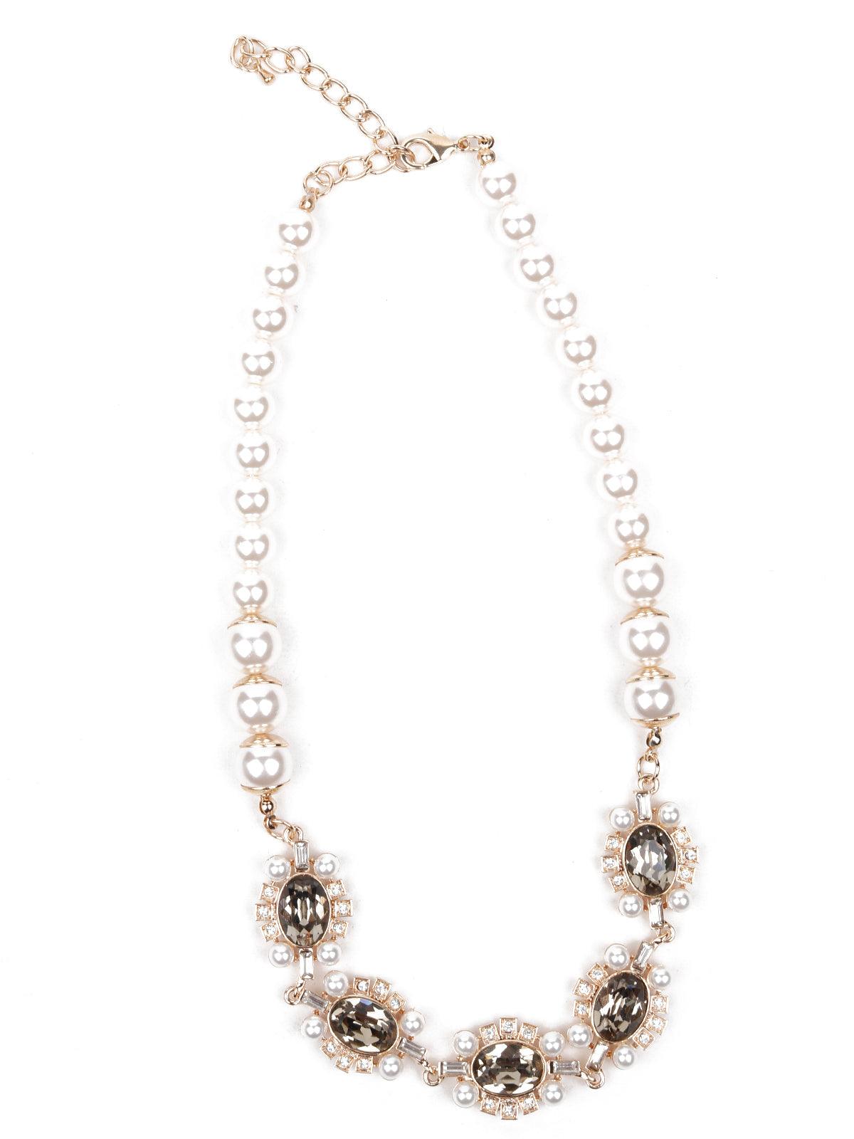 Women's Pearl Necklace Embellished With Crystal