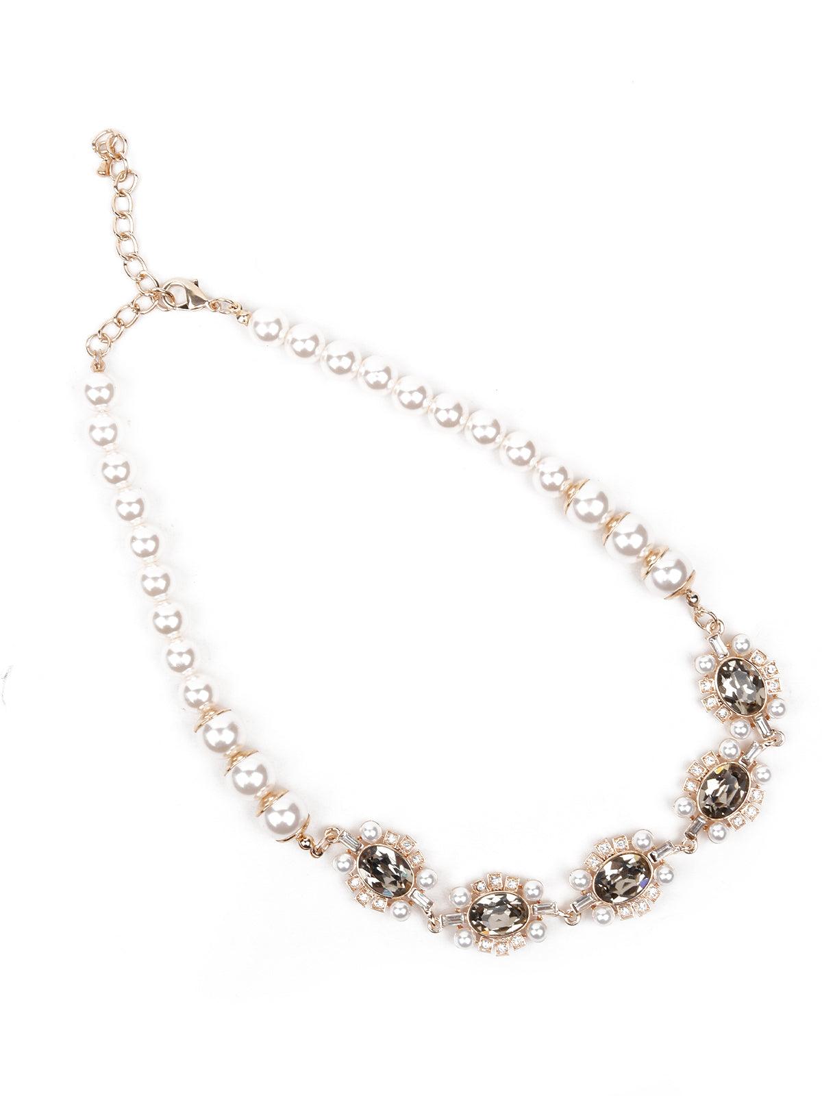 Women's Pearl Necklace Embellished With Crystal