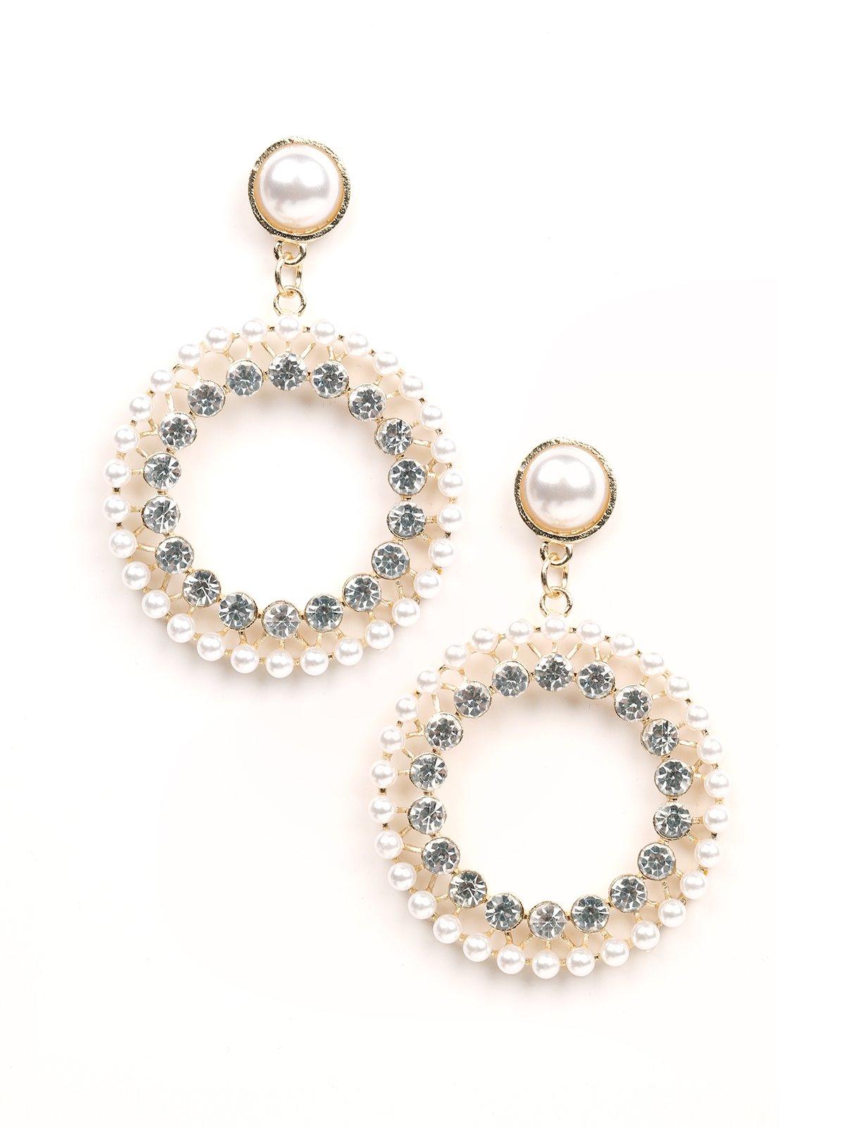 Women's Pearl Studded Double-Layered Hoop Earrings -Gol