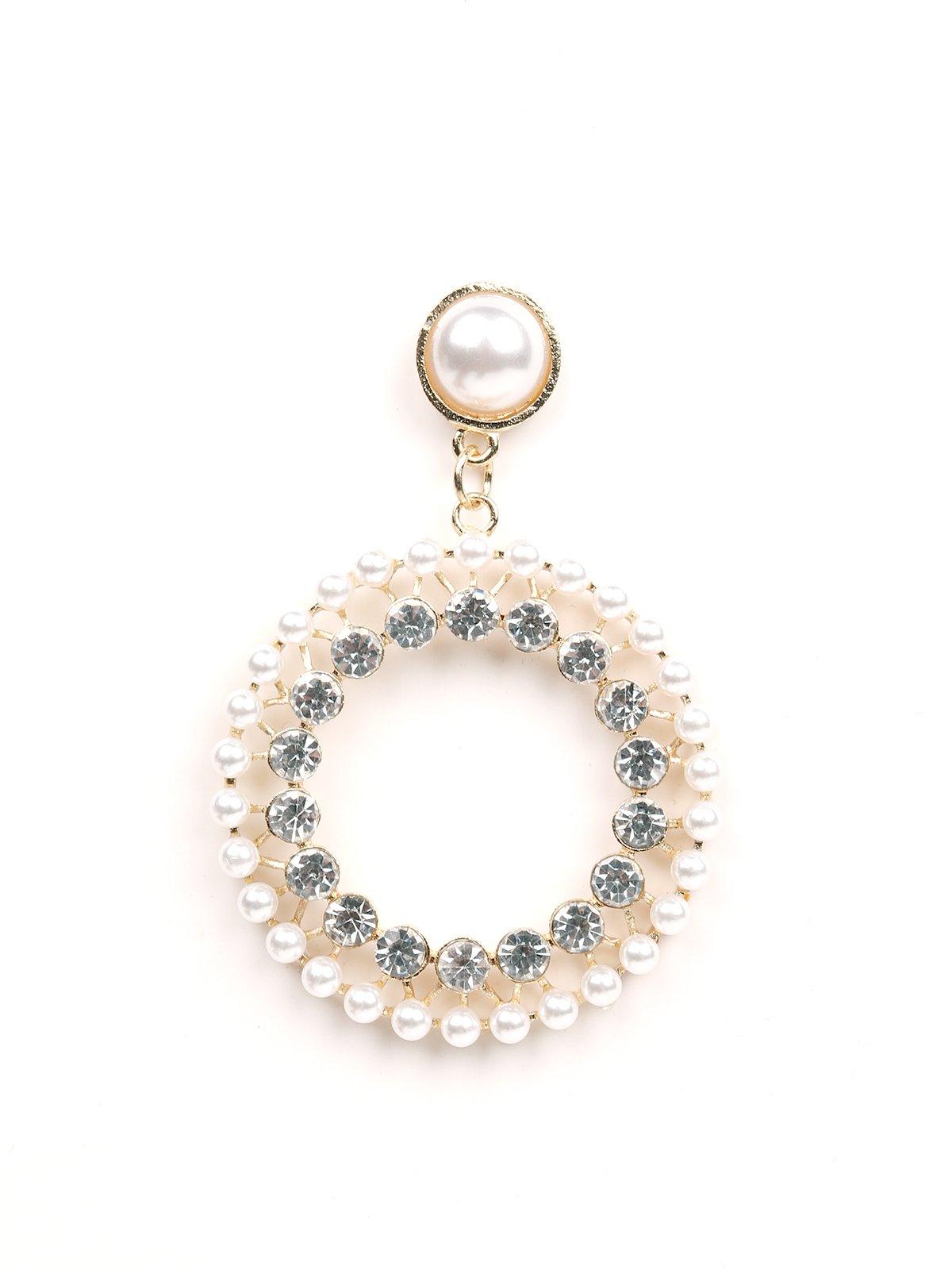 Women's Pearl Studded Double-Layered Hoop Earrings -Gol