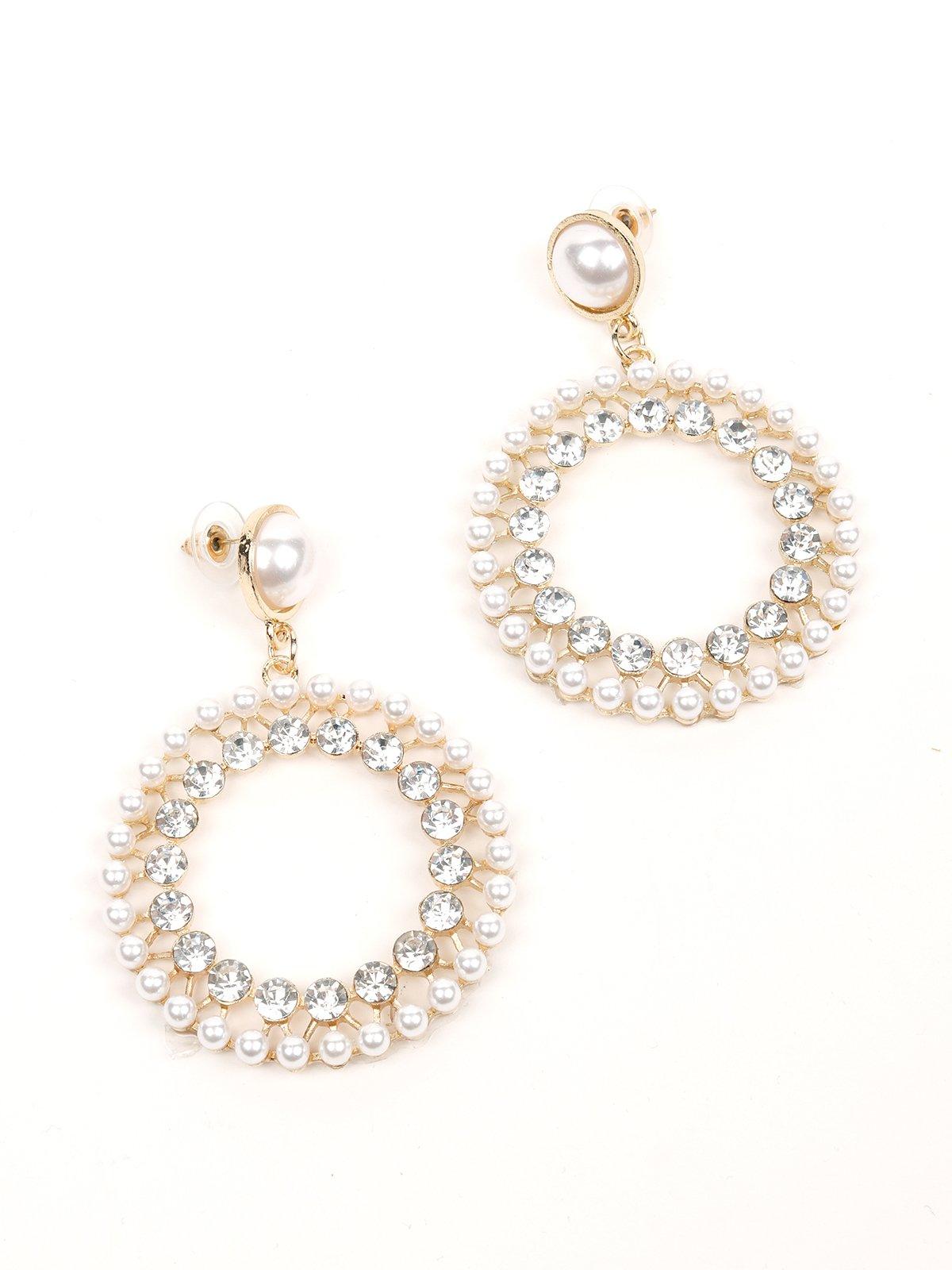 Women's Pearl Studded Double-Layered Hoop Earrings -Gol