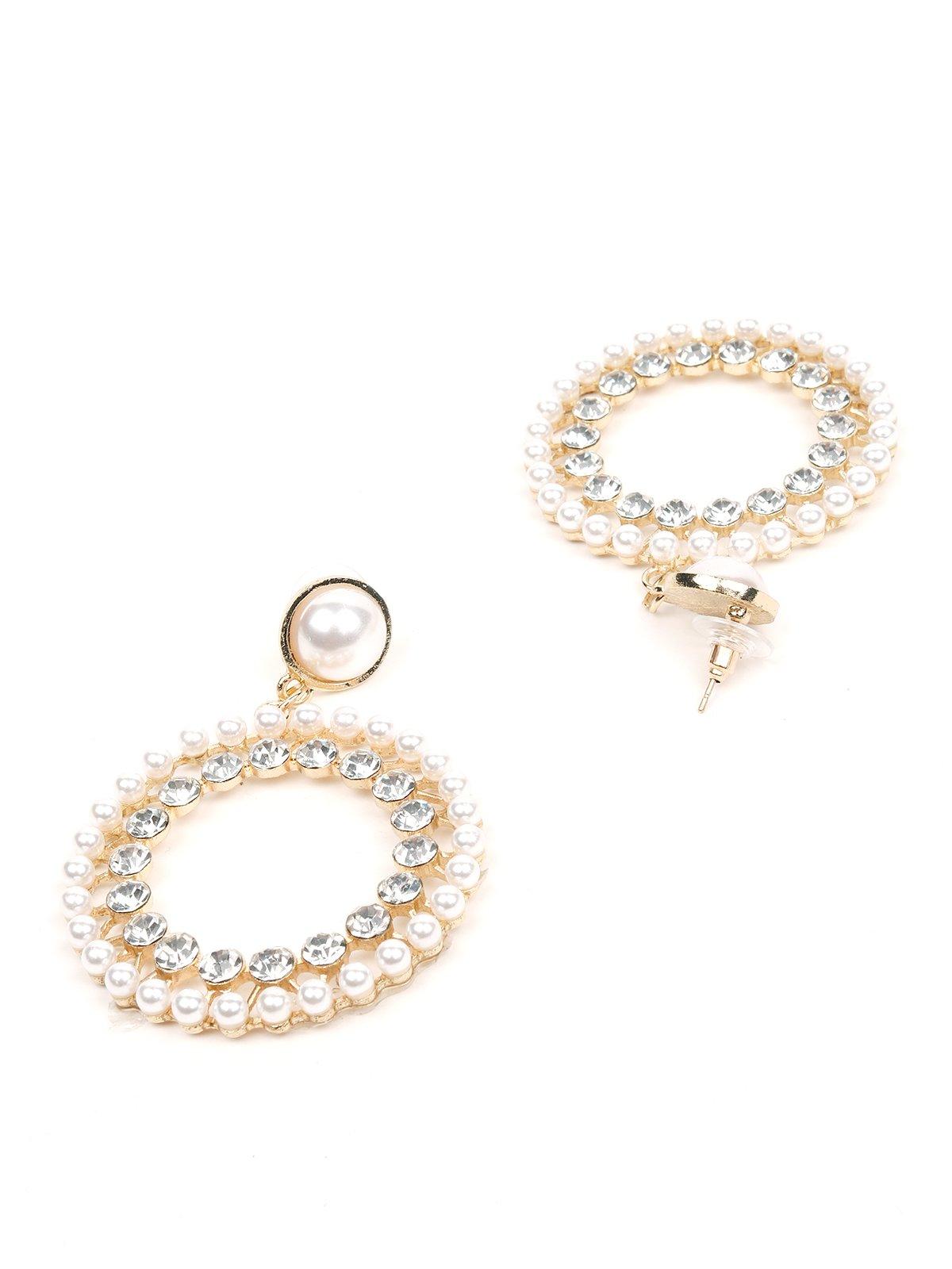 Women's Pearl Studded Double-Layered Hoop Earrings -Gol