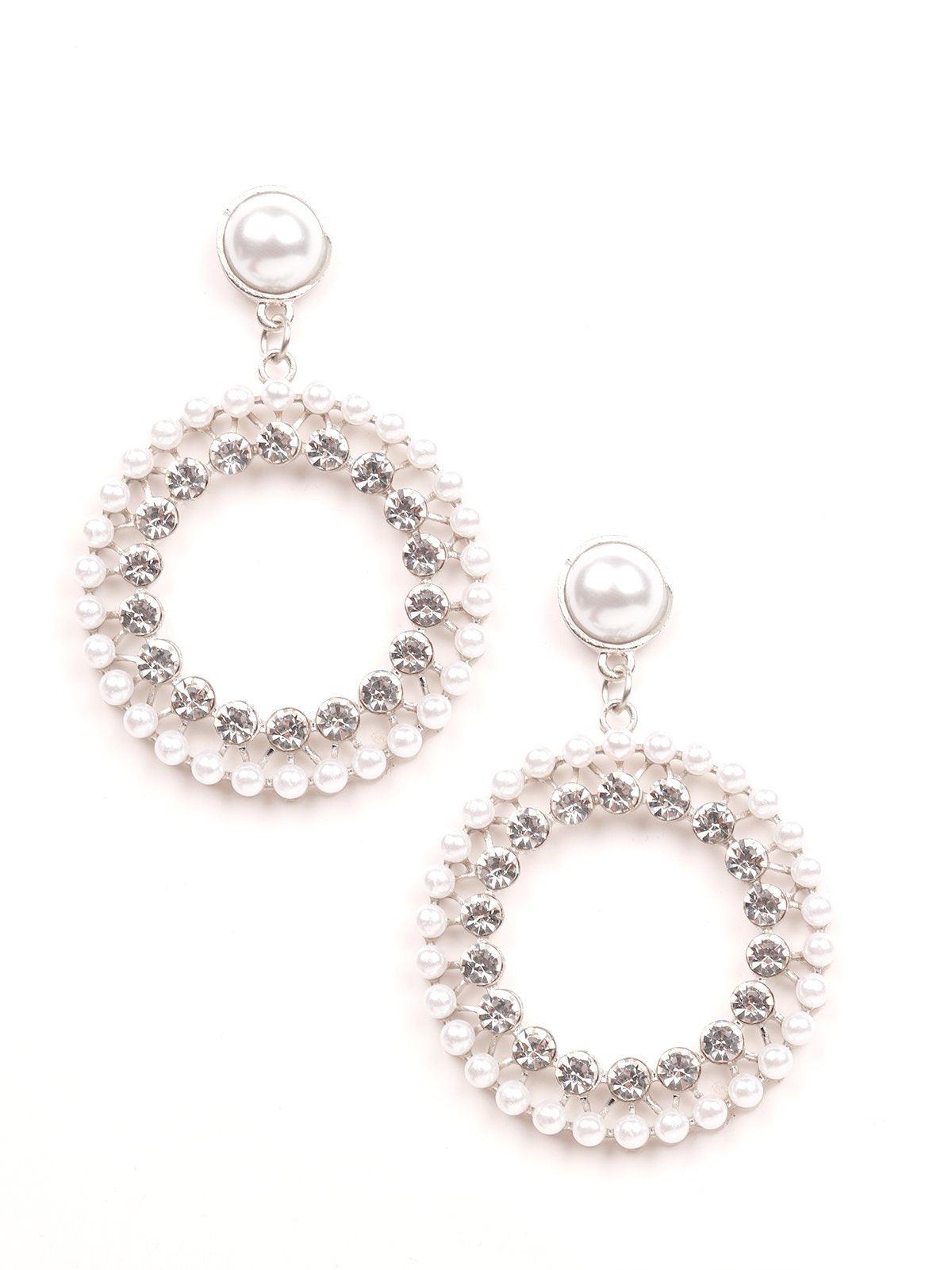 Women's Pearl Studded Double-Layered Hoop Earrings -Silve