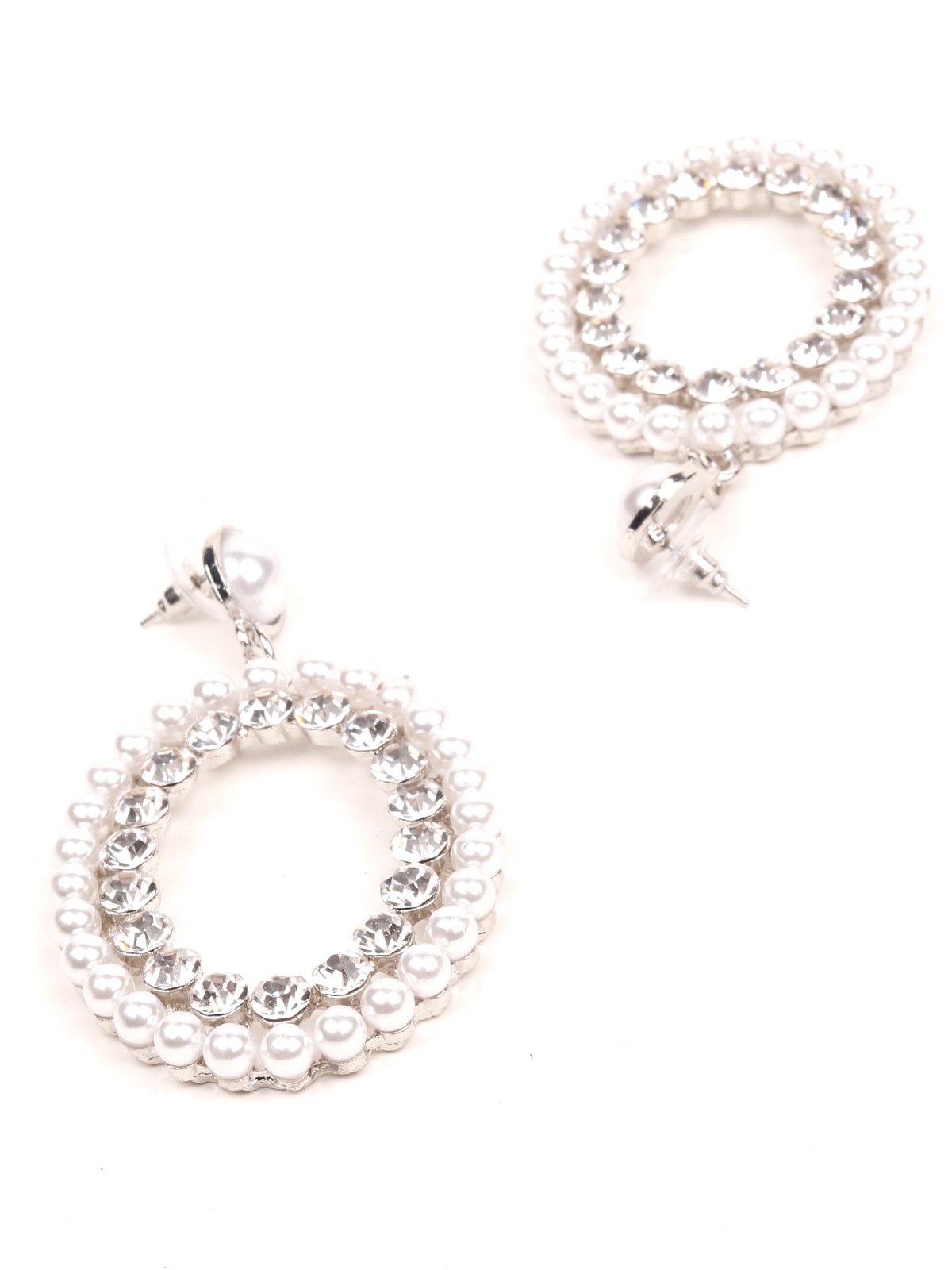 Women's Pearl Studded Double-Layered Hoop Earrings -Silve