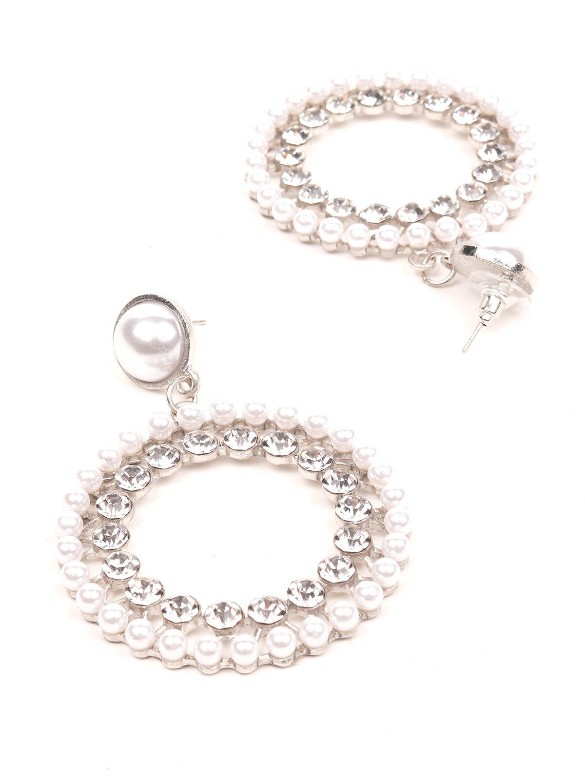 Women's Pearl Studded Double-Layered Hoop Earrings -Silve