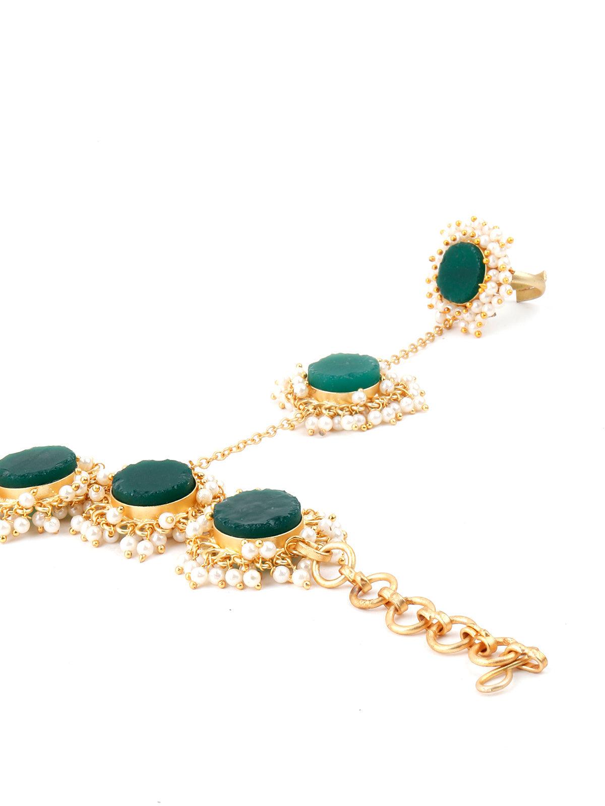 Women's Perfect Gold Tone Green Druzy-Pearl Bracele
