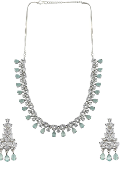 Women's 
American Diamond Sleek Necklace Set with Matching Earrings
 - StileAdda
