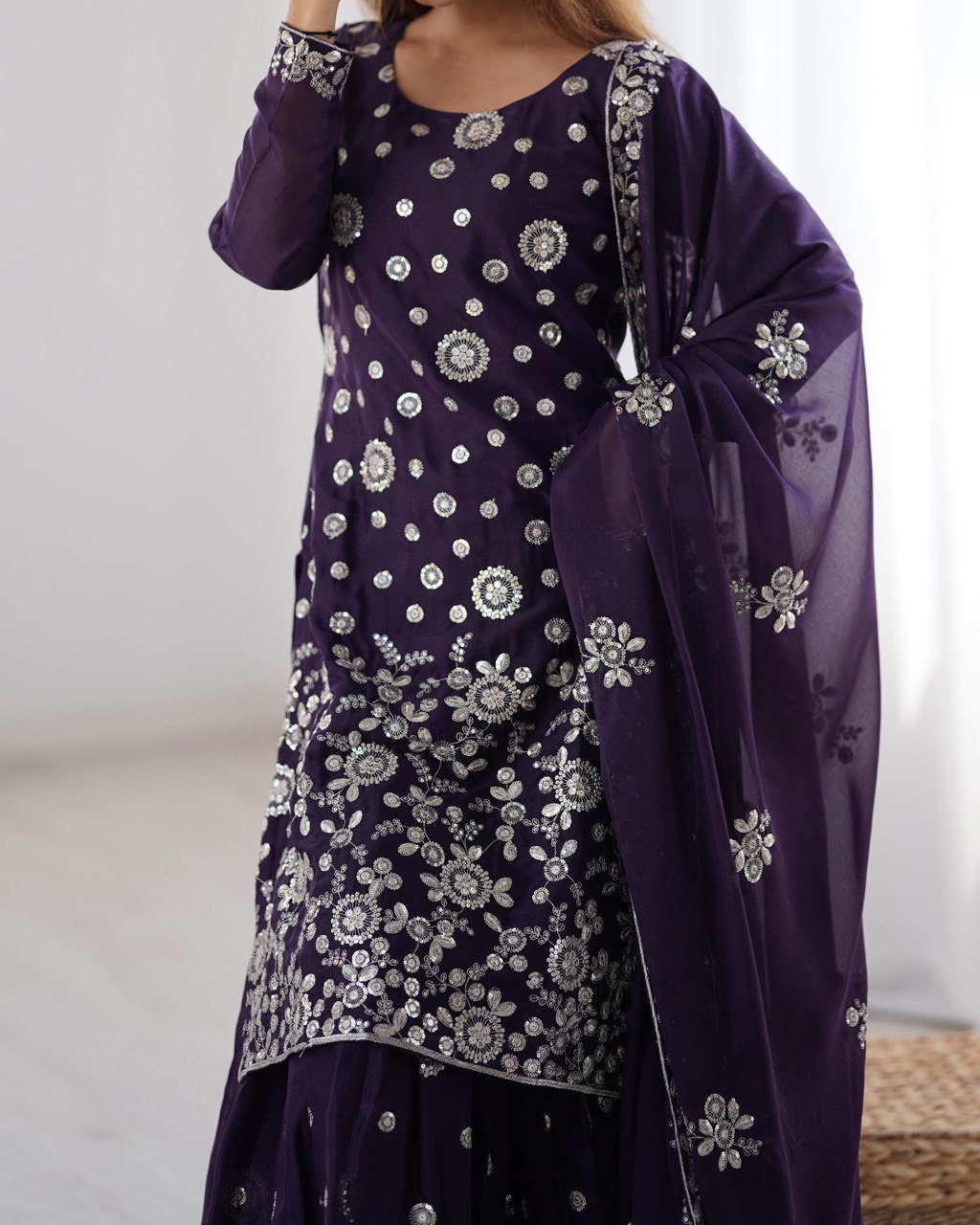 Women's Purple Color Star Georgette Kurti Set