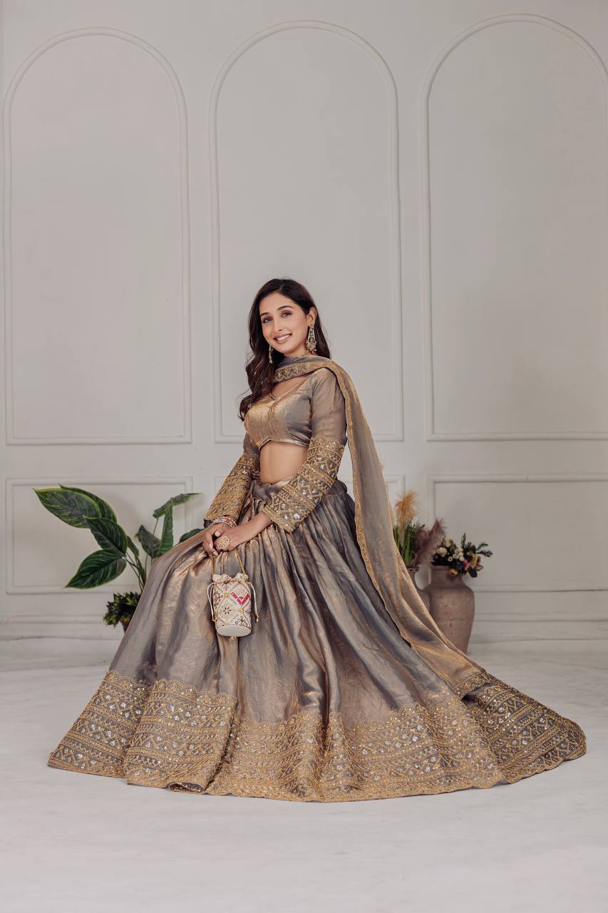 Women's Greay Color Heavy Fendi Lehenga Choli