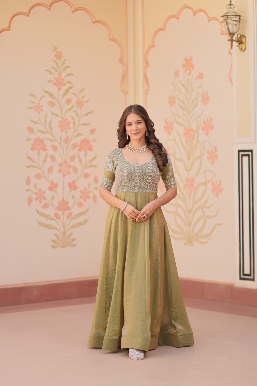 Women's Beige Colour Fendy Gown Set