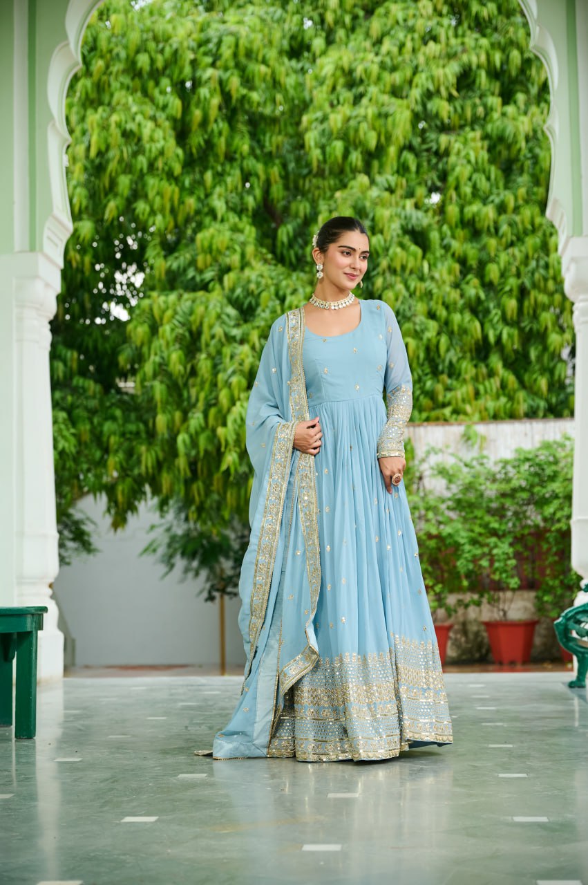 Women's Sky Blue Georgette Embroidery Anarkali Trendia Women's Sky Blue Georgette Embroidery Anarkali Trendia