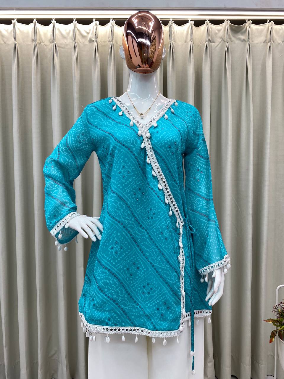 Women's Sky Blue Georgette Printed With Kodi Lace Work Kurta Set