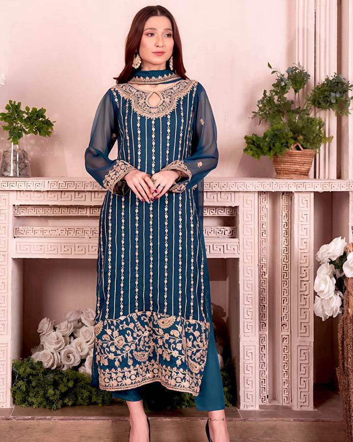 Women's Elegant Heavy Faux Georgette Set With Embroidery Sequence Work
