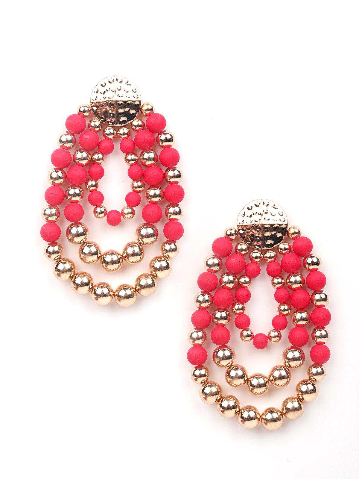 Women's Pink And Gold Beaded Hoop Earring