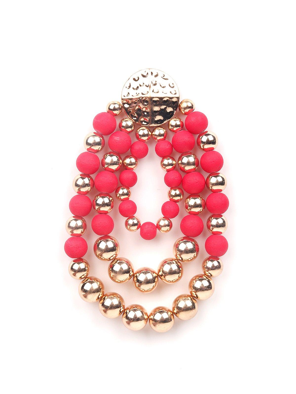 Women's Pink And Gold Beaded Hoop Earring