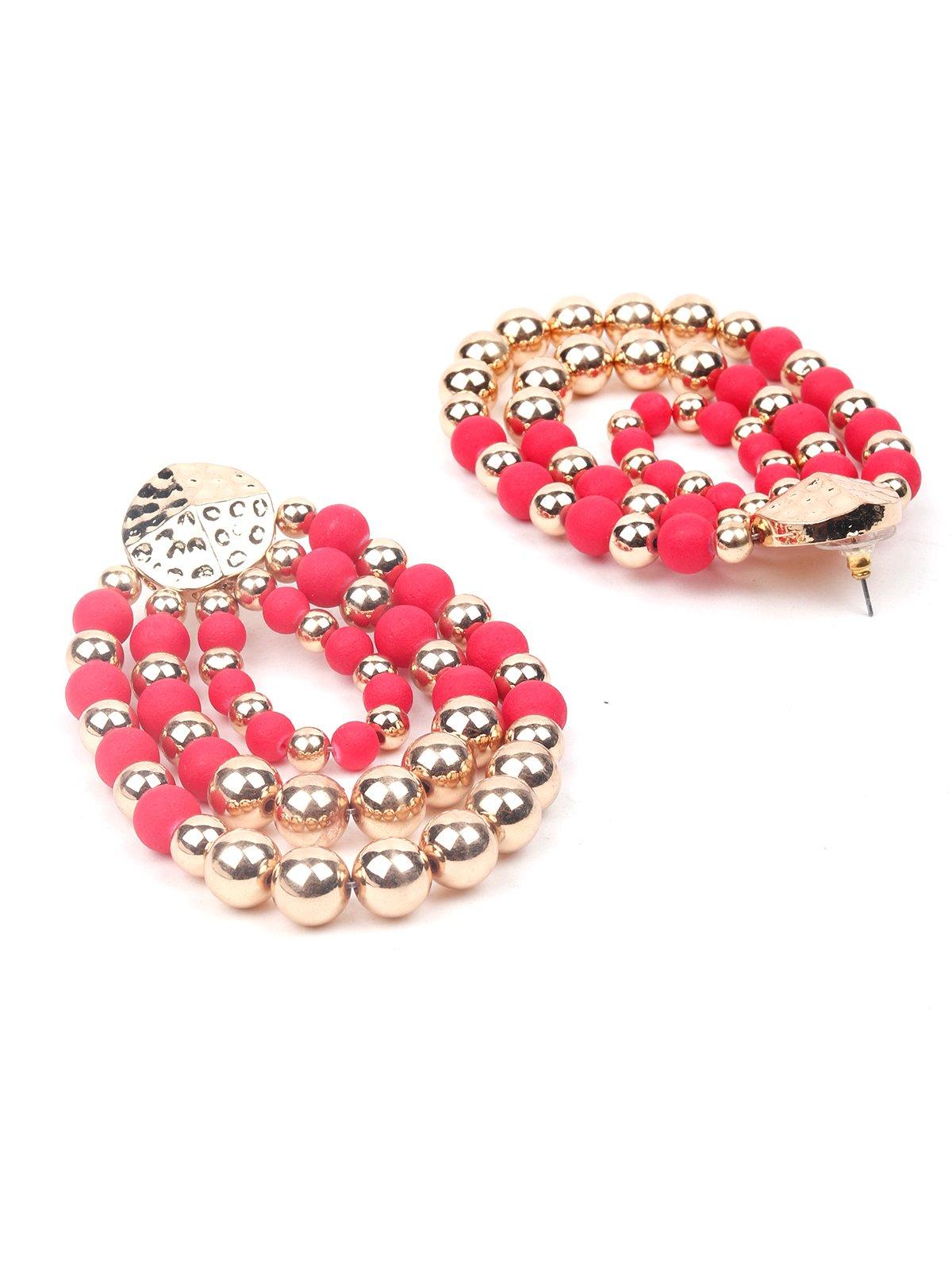 Women's Pink And Gold Beaded Hoop Earring