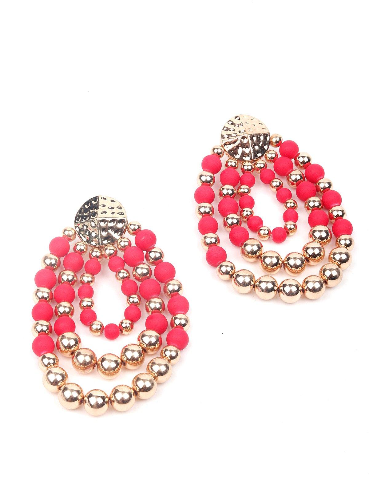 Women's Pink And Gold Beaded Hoop Earring