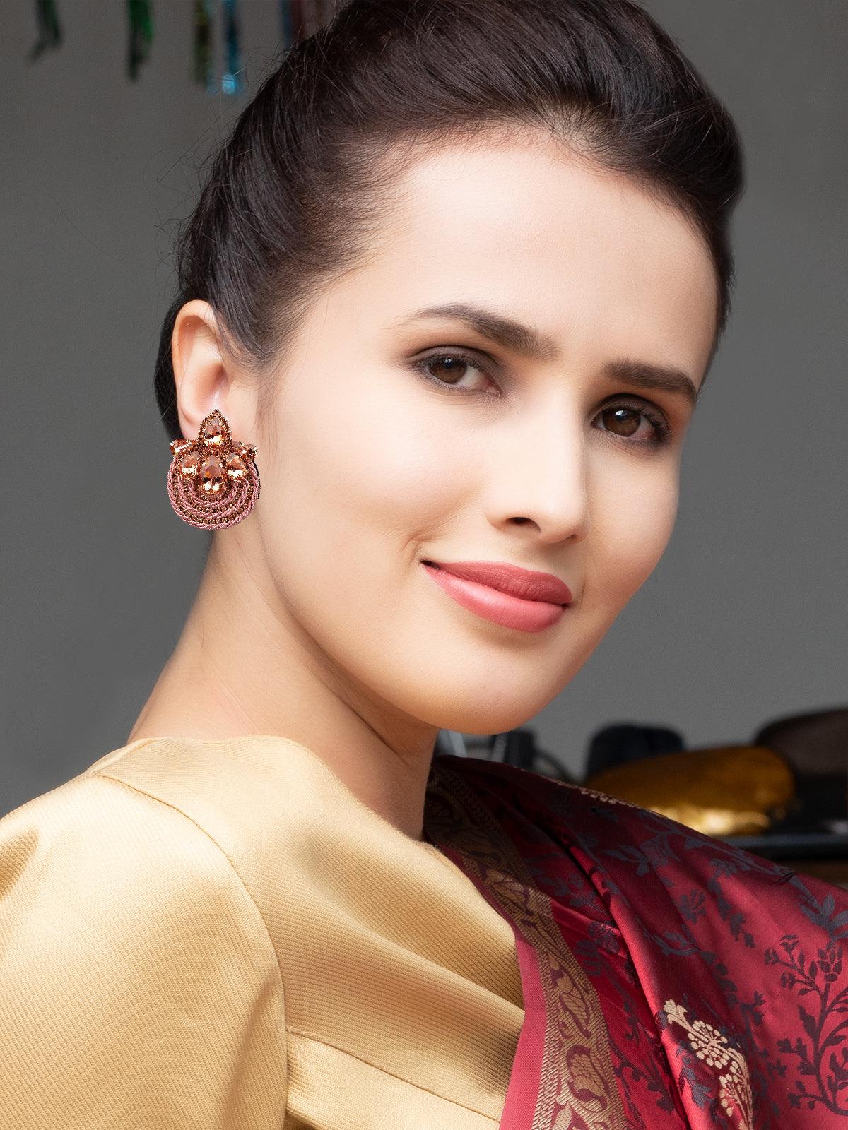 Women's Pink And Gold-Tone Stud Earring