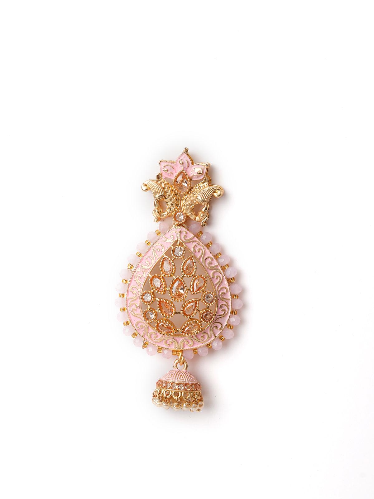 Women's Pink Enamelled Leafy Dangle Earring