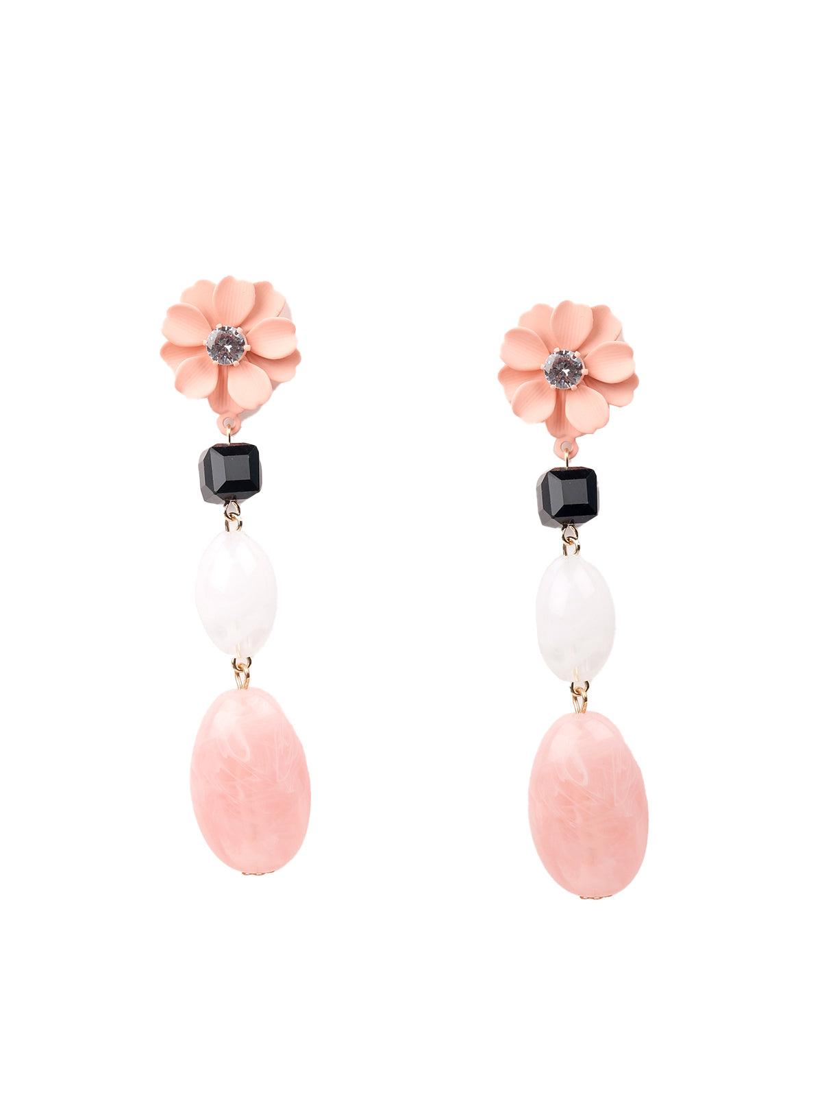 Women's Pink Floral Beaded Drop Earring