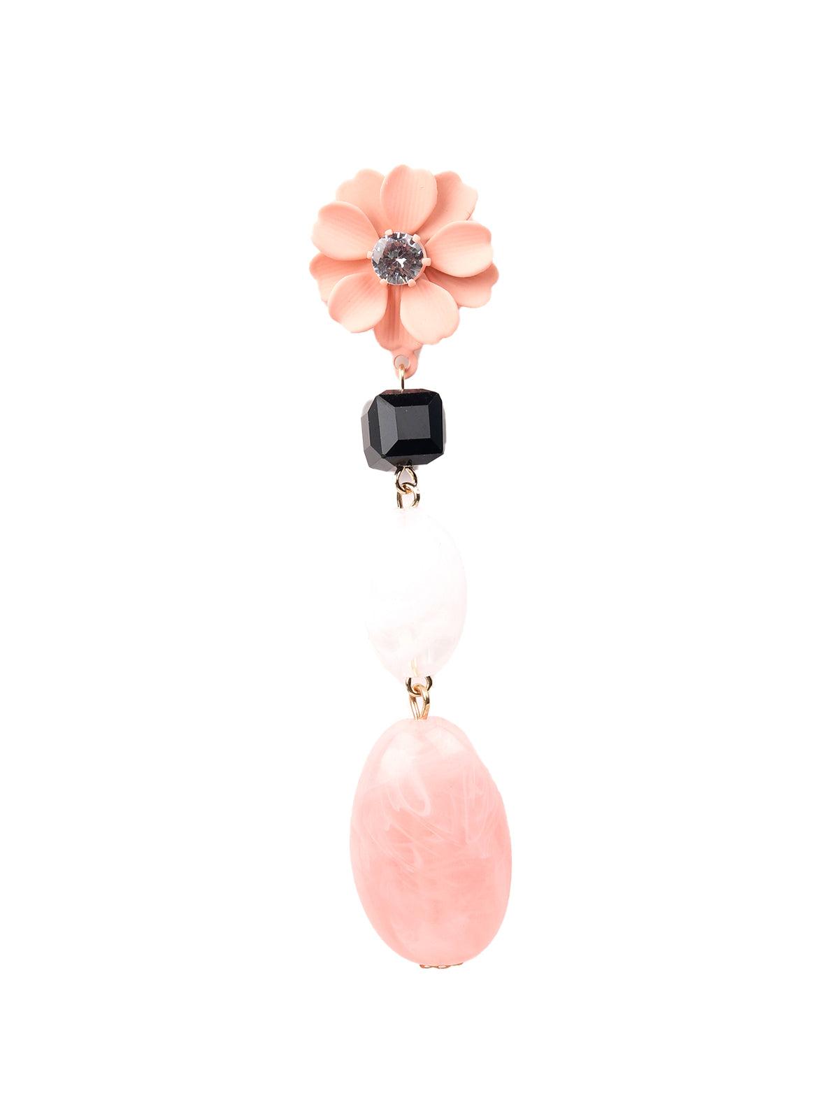 Women's Pink Floral Beaded Drop Earring