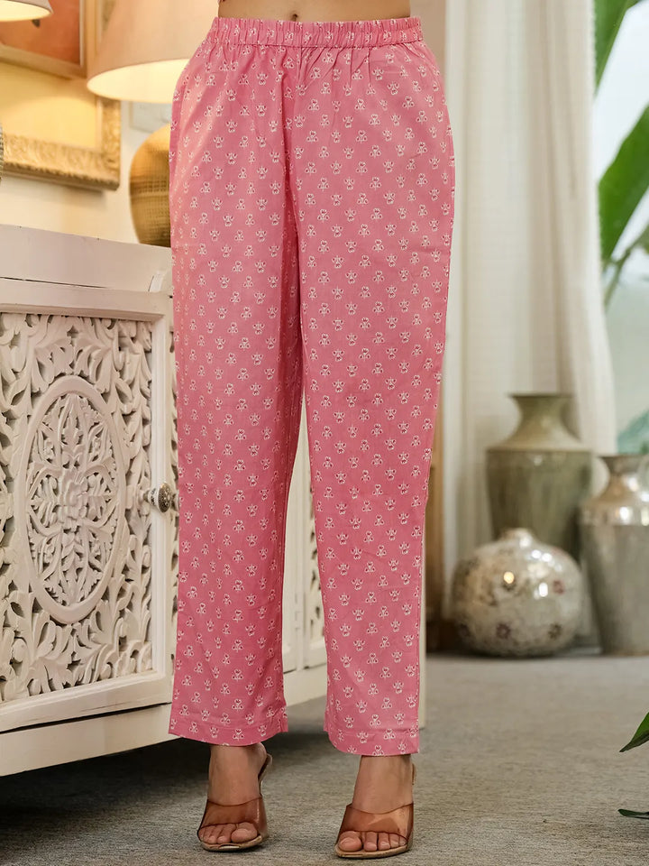 Women's Pink Cotton Thread_Work,Sequins_Work Kurta Dupatta Pant Set