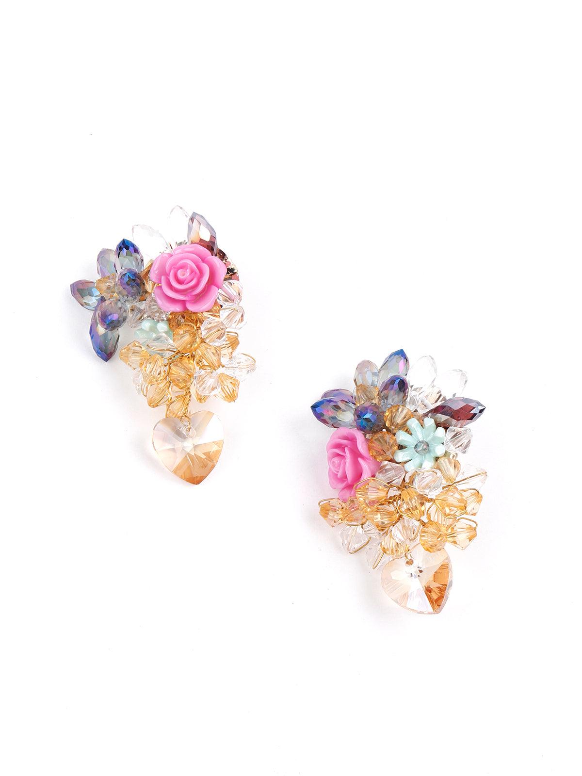 Women's Pink Rose Embellished Statement Earring