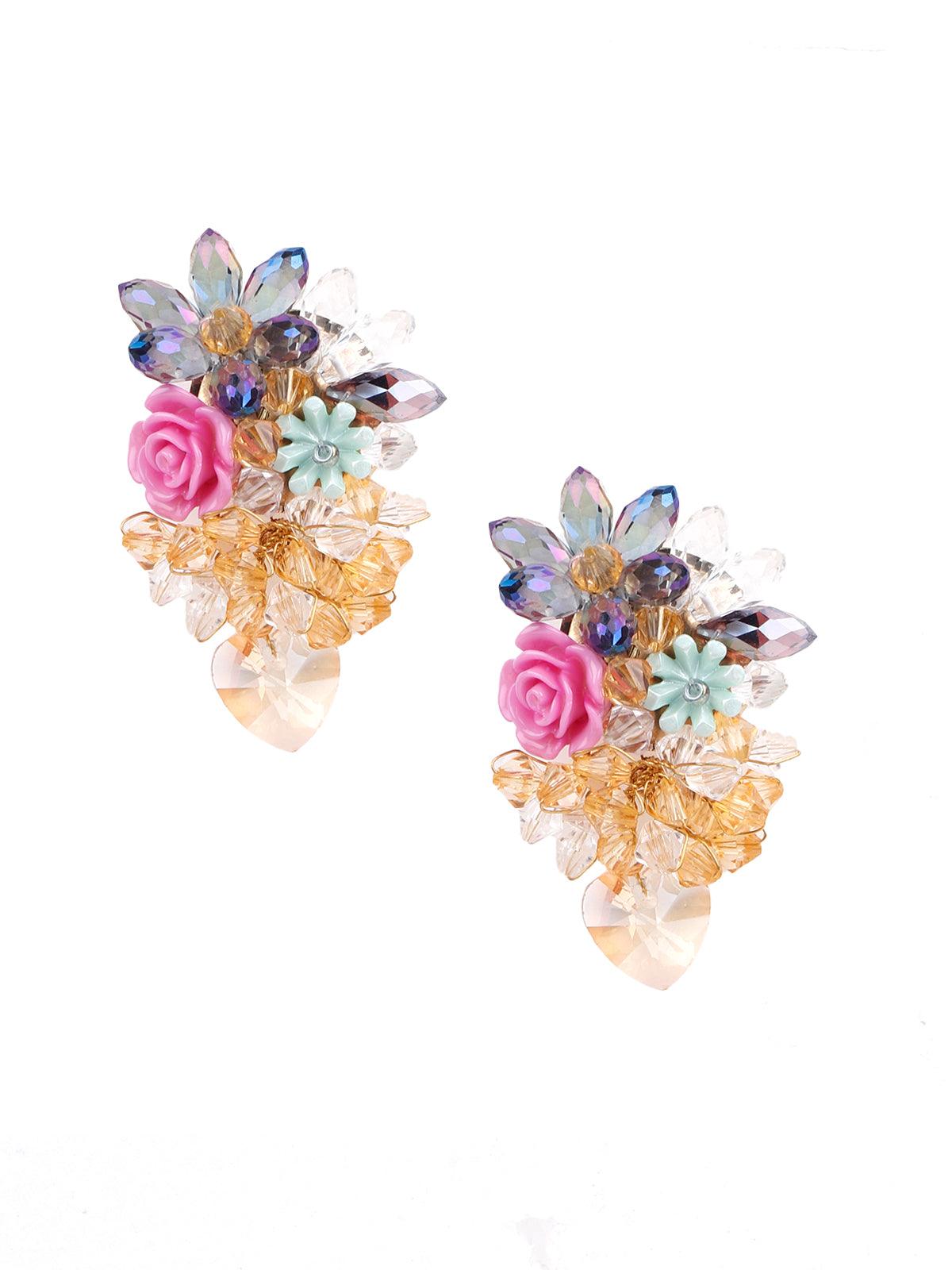 Women's Pink Rose Embellished Statement Earring