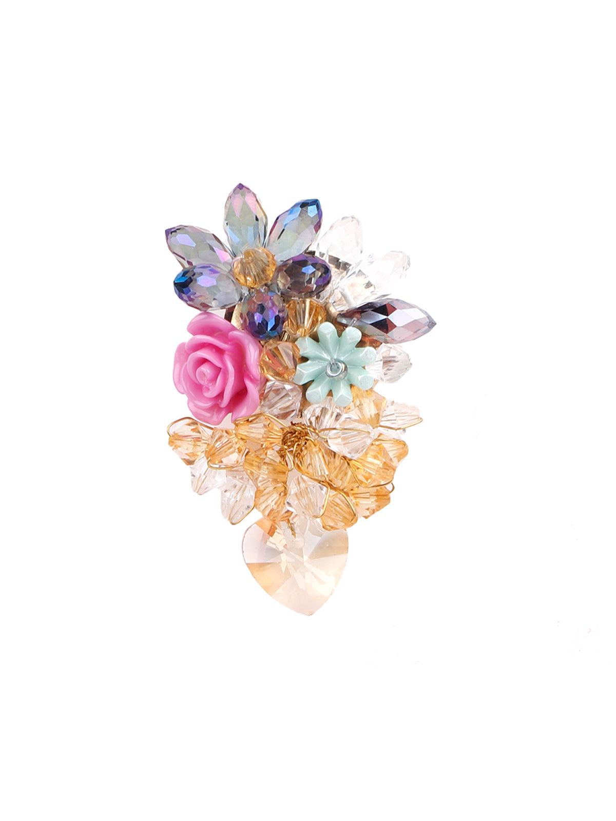 Women's Pink Rose Embellished Statement Earring
