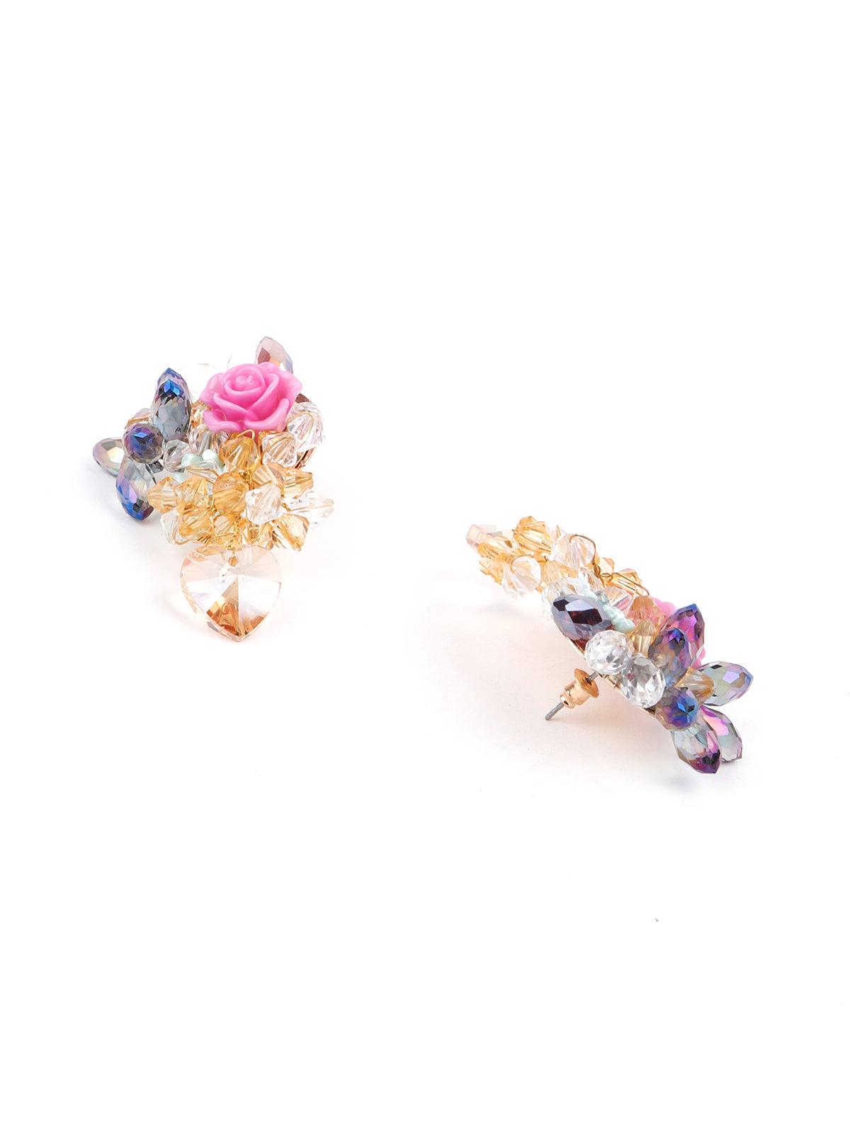 Women's Pink Rose Embellished Statement Earring