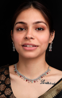 Women's American Diamond Sleek Necklace Set with Matching Earrings