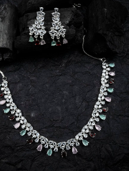 Women's 
American Diamond Sleek Necklace Set with Matching Earrings
 - StileAdda